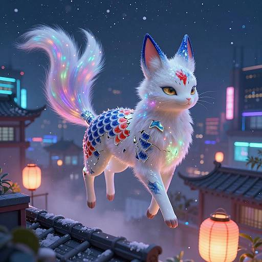 Enigmatic Bioluminescent Kitsune in Cyberpunk