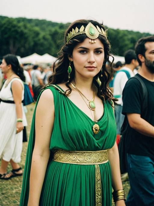 Woman in Green Greek Goddess Costume
