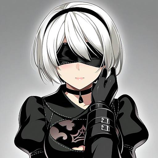 Illustration of 9s (nier:automata), nier (series) in the style of Caffein