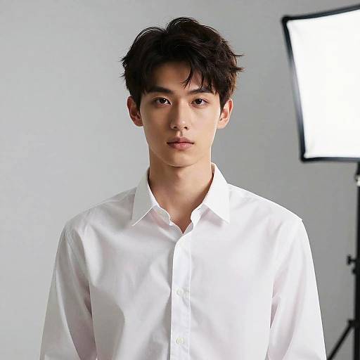 Male Model Wearing White Shirt in Studio