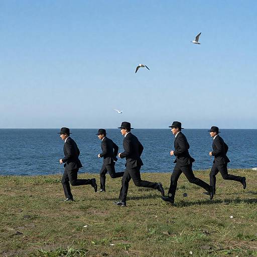 Six Men in Black Suits by Ocean