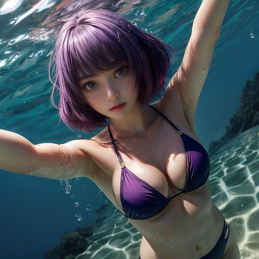 Alluring Anime Girl in Ocean Scene