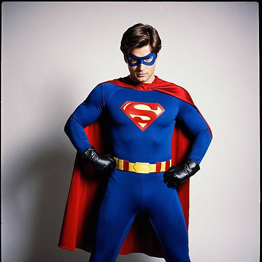 Man in Blue Superhero Costume with Red Cape