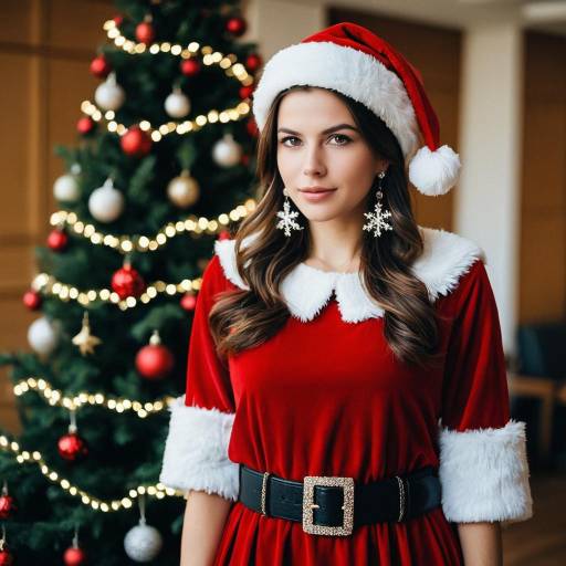 Woman in Santa Costume with Christmas Tree