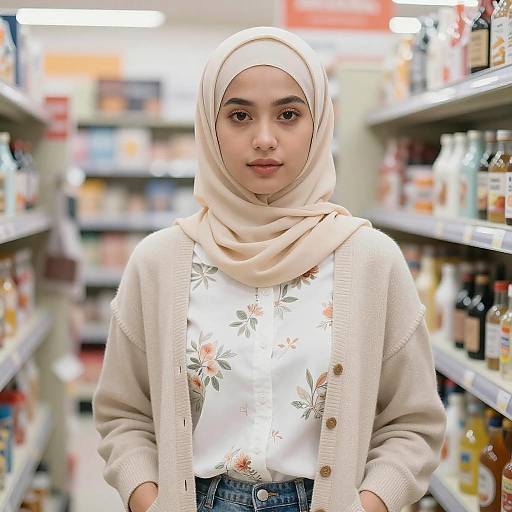 Young Woman in Beige Hijab