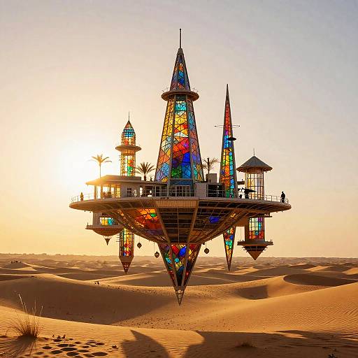 Floating Stained Glass City Over Desert