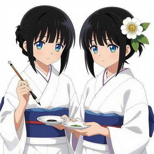 Anime Twin Girls in Traditional Kimono
