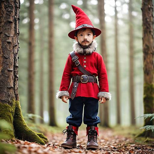 Child in Dwarf Costume Standing in Forest