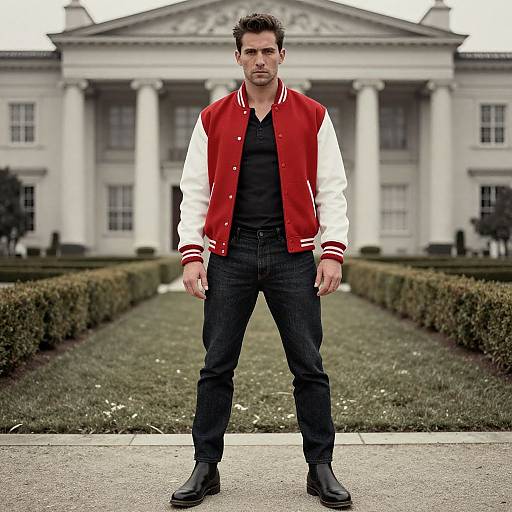 Confident Man in Varsity Jacket