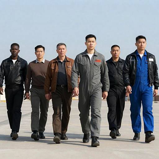 Six Men Strolling on an Airstrip