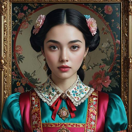 Ultra Realistic Portrait of Woman in Rococo Style Dress