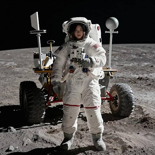 Female Astronaut on the Moon with Lunar Rover