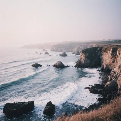 Dreamy Rocky Coastline with Pastel Waves