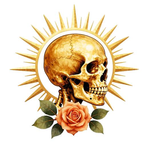 Golden Skull Profile with Sunburst Leaves
