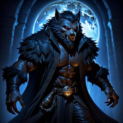 Fantasy Werewolf Character with Full Moon