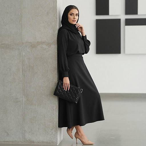 Thoughtful Woman in Black Hijab