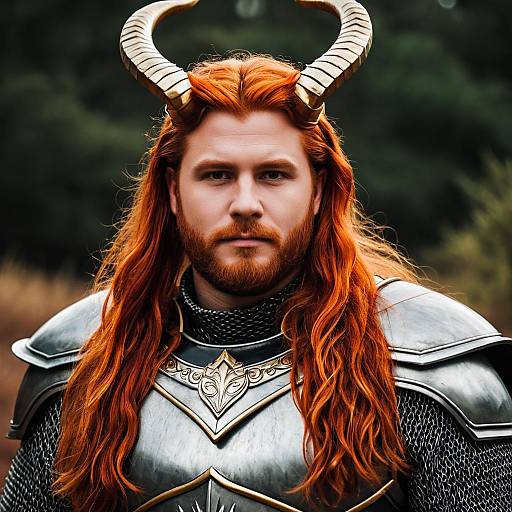 Man in Fantasy Armor with Horns and Red Hair