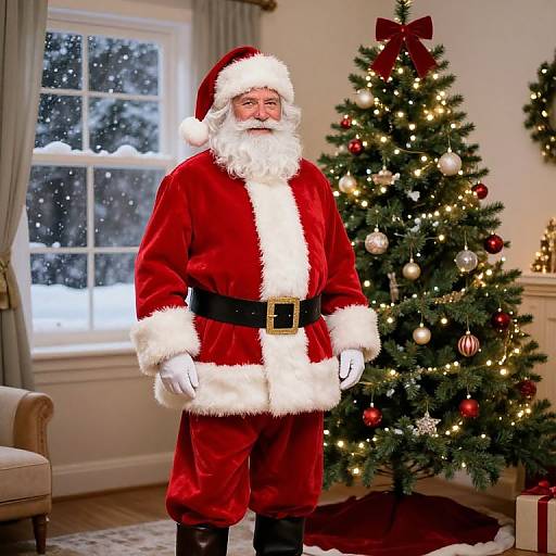 Classic Male Santa by Decorated Tree