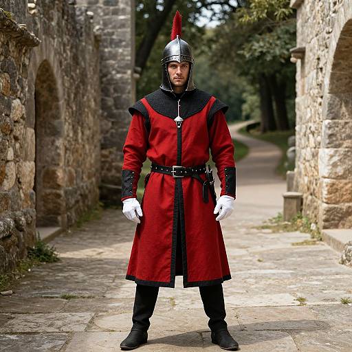 Medieval Warrior in Red and Black Armor
