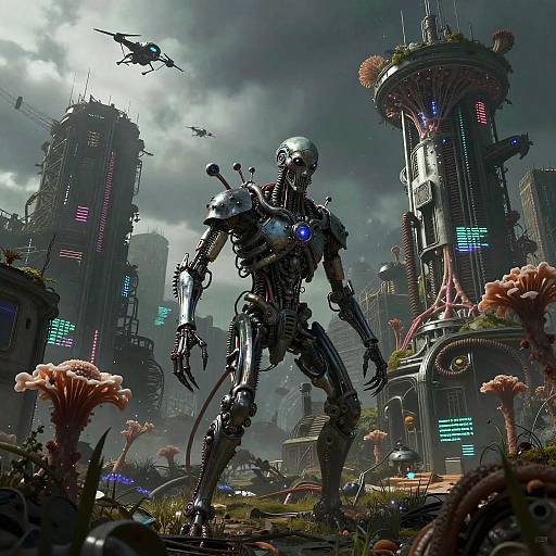 Nomadic Splice-Smuggler in Overgrown Neon Metropolis