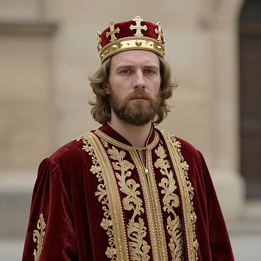 Regal Man in Red Velvet Robe