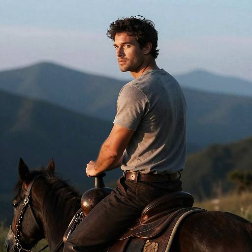 Athletic Man at Dawn on Mountain Ridge