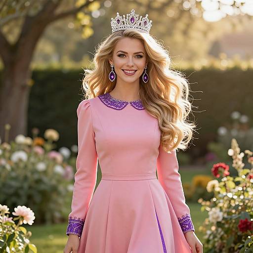 Graceful Blonde Woman in Regal Garden