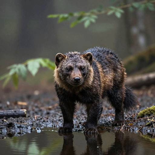 Realistic Wolverine in Foggy Forest