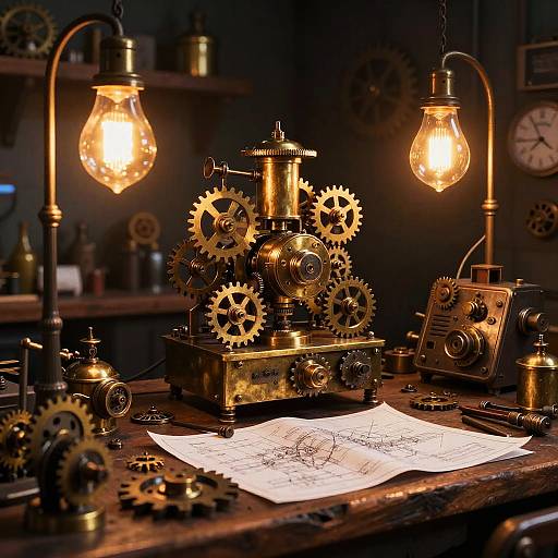 Steampunk Inventor's Workshop Scene