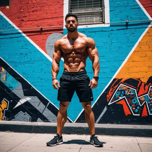 Muscular man standing in front of graffiti wall