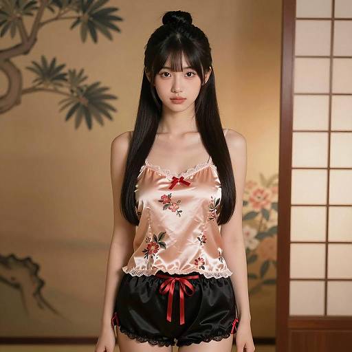 Elegant Portrait of Asian Teen in Lingerie