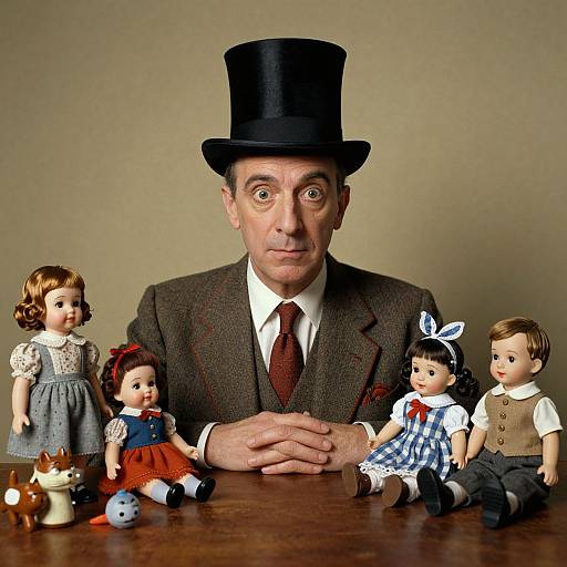 Surreal Man with Toys and Dolls