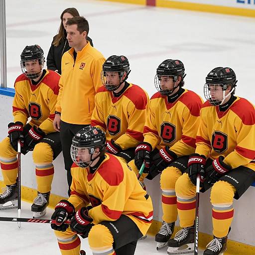 Focused Ice Hockey Players on the Bench