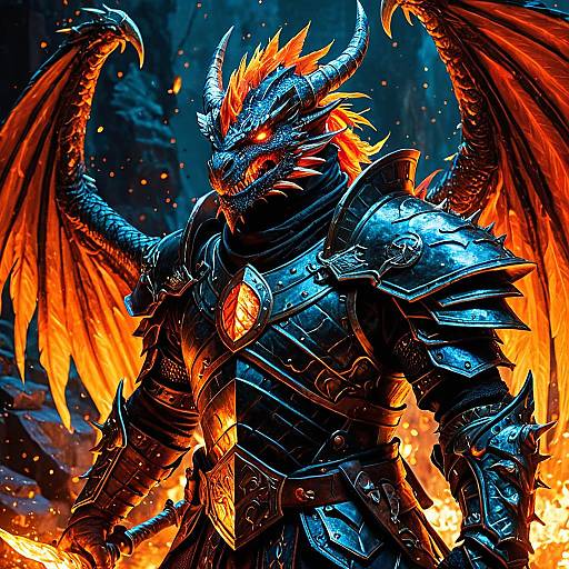 Dragonborn Warrior with Fiery Feathers in Armor