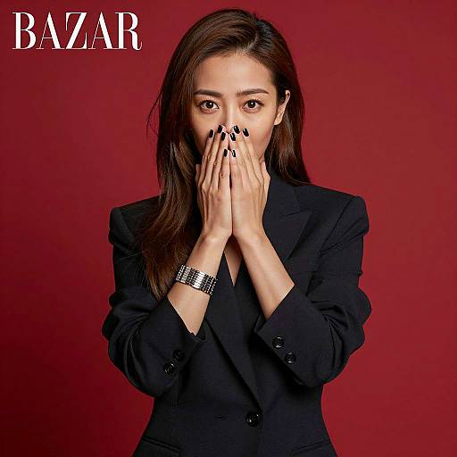 Elegant Asian Woman in Red Background