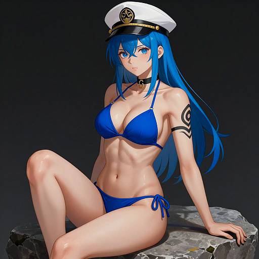 Anime Woman in Blue Bikini Illustration