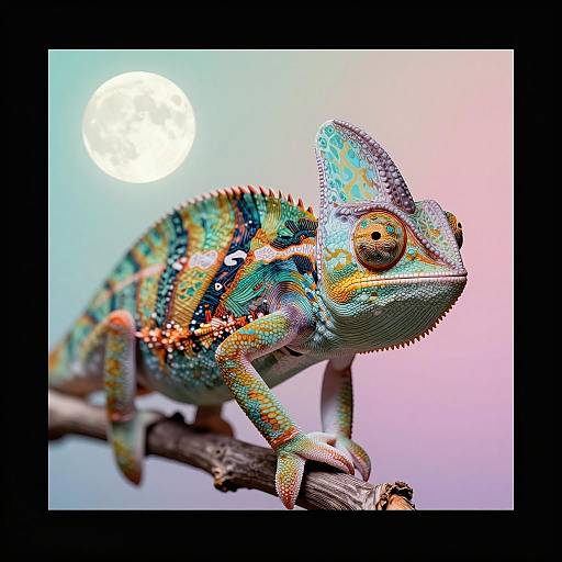 Colorful Desert Chameleon with Moonlight