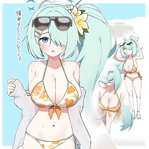 Illustration of Hiyori (swimsuit) (blue archive), blue archive in the style of Artpatient