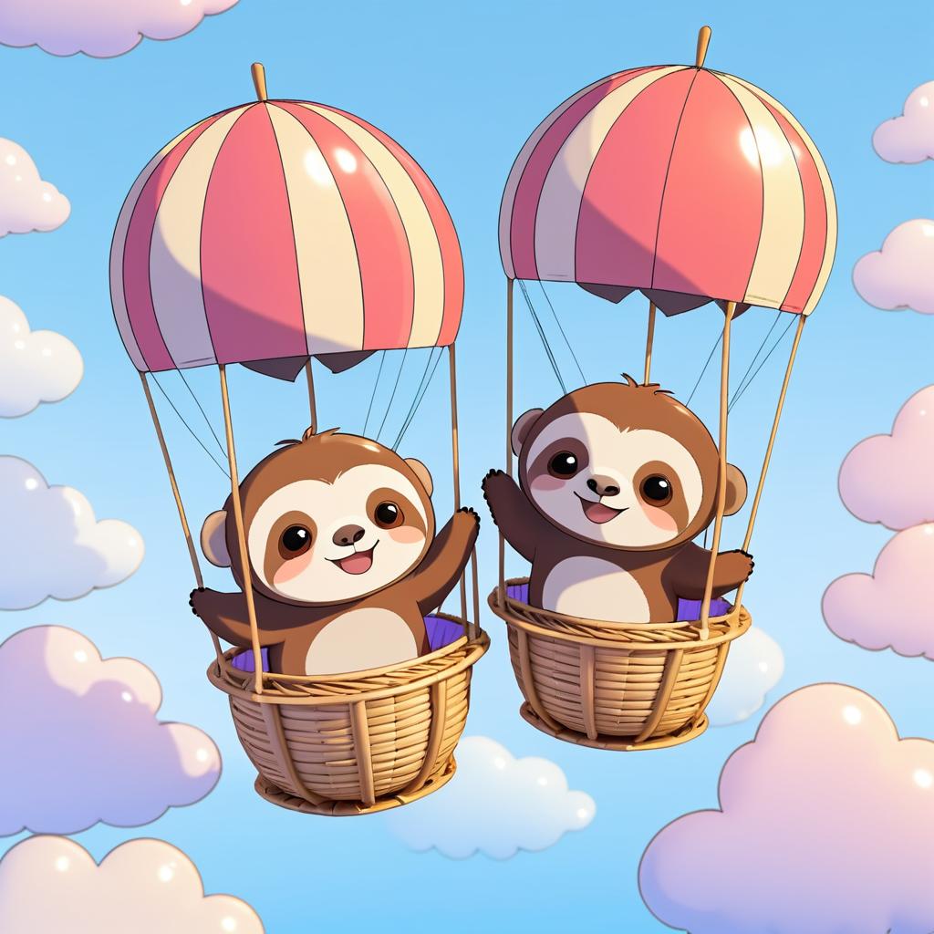 Cute Sloths Floating in Anime Balloon