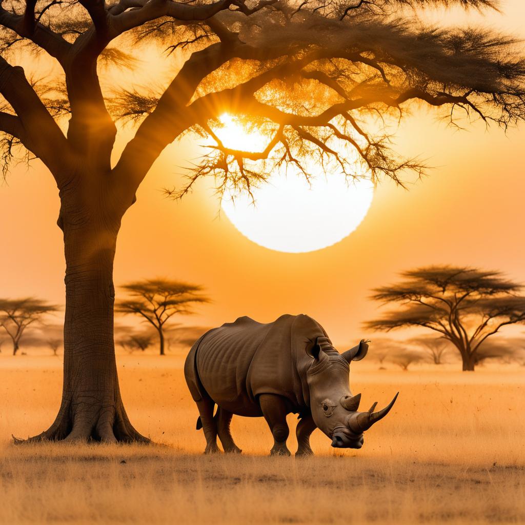 Serene Rhino in African Sunset