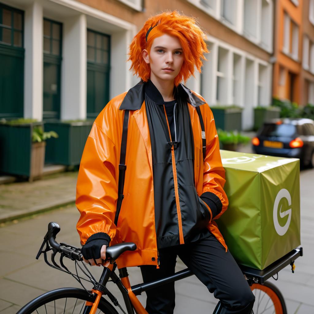 Stylish Courier with Orange Hair and Bike