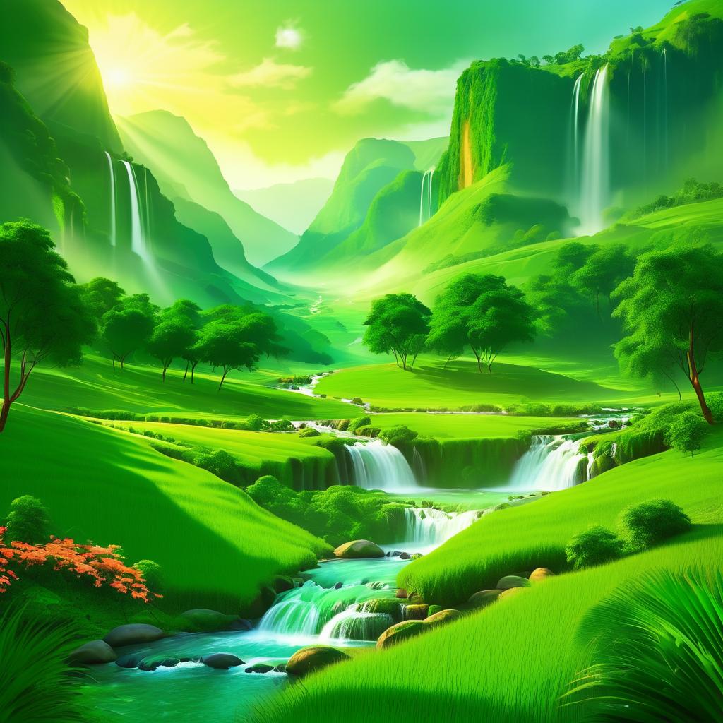 Lush Green Valley with Waterfalls