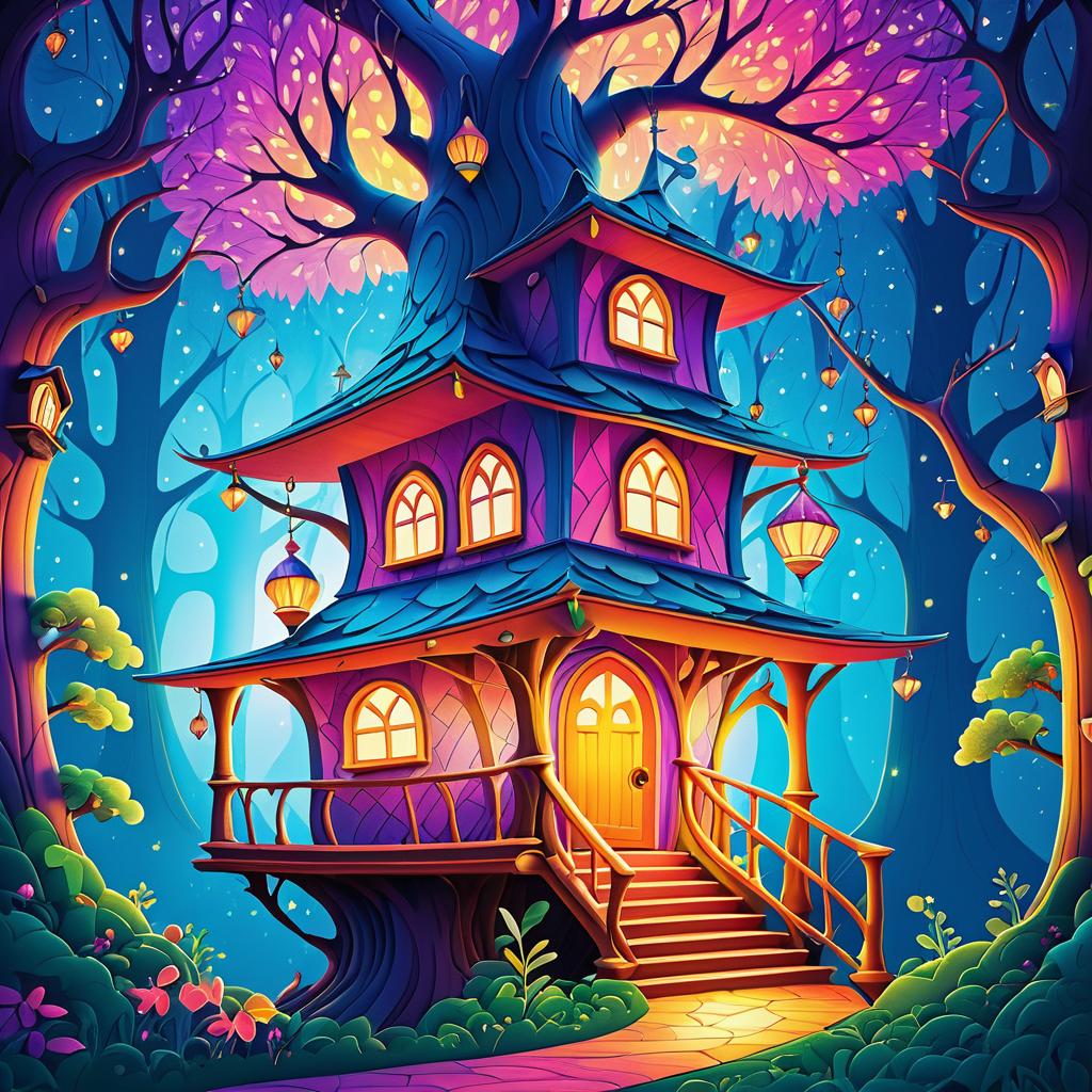 Whimsical Treehouse in Magical Landscape