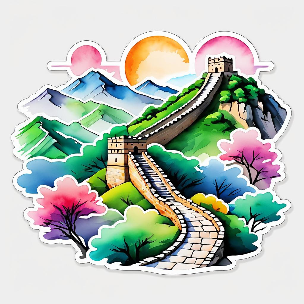 Vibrant Watercolor Great Wall Sticker