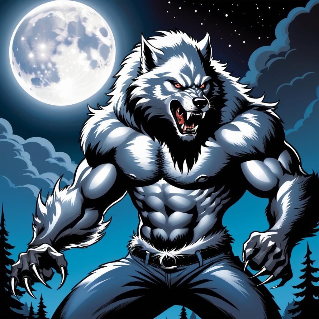 Vicious Werewolf in Moonlit Combat