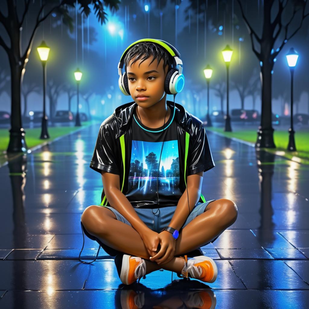 Rainy Night in the Park with Headphones