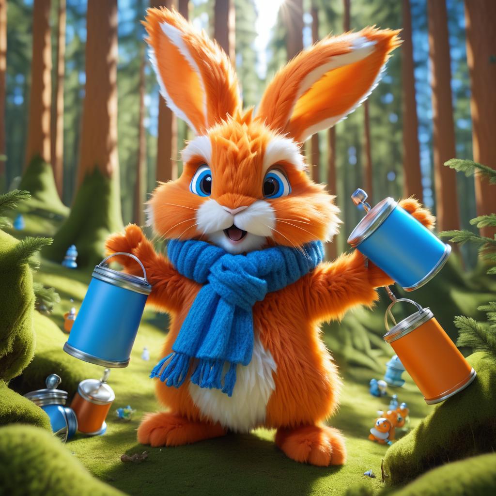 Fluffy Rabbit in a Colorful Forest Scene