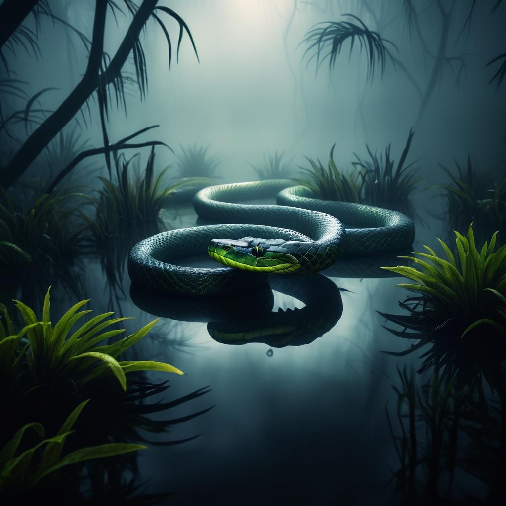 Eerie Serpent in Misty Swamp