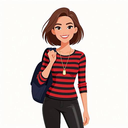 Smiling Woman in Casual Striped Top