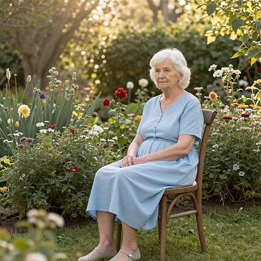 Elderly Woman in Serene Garden